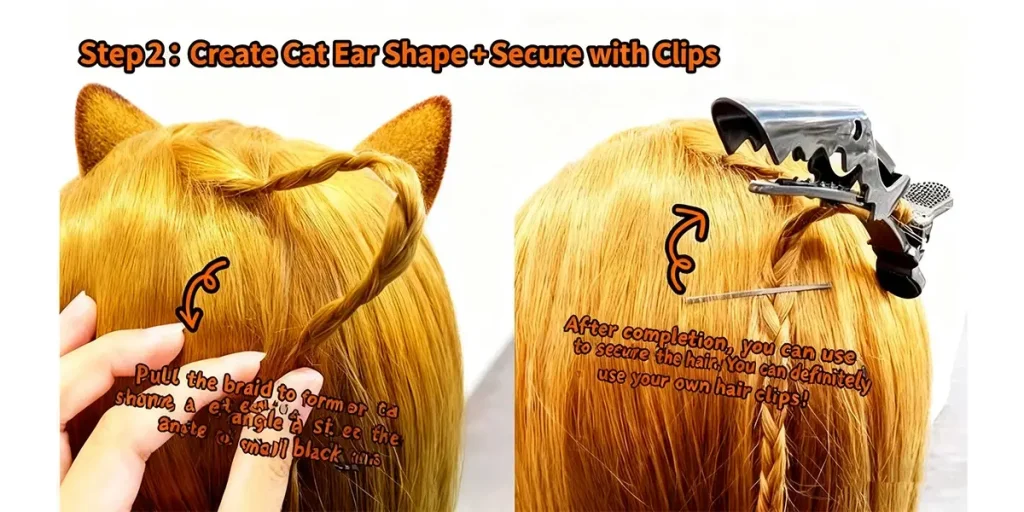 Halloween Hairstyle Guide 2 Create Cat Ear shape+Secure with clips