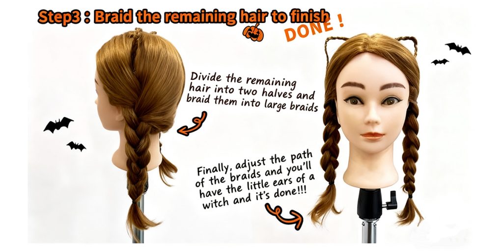 Halloween Hairstyle Guide 12 3 Braid the remaining hair to finish