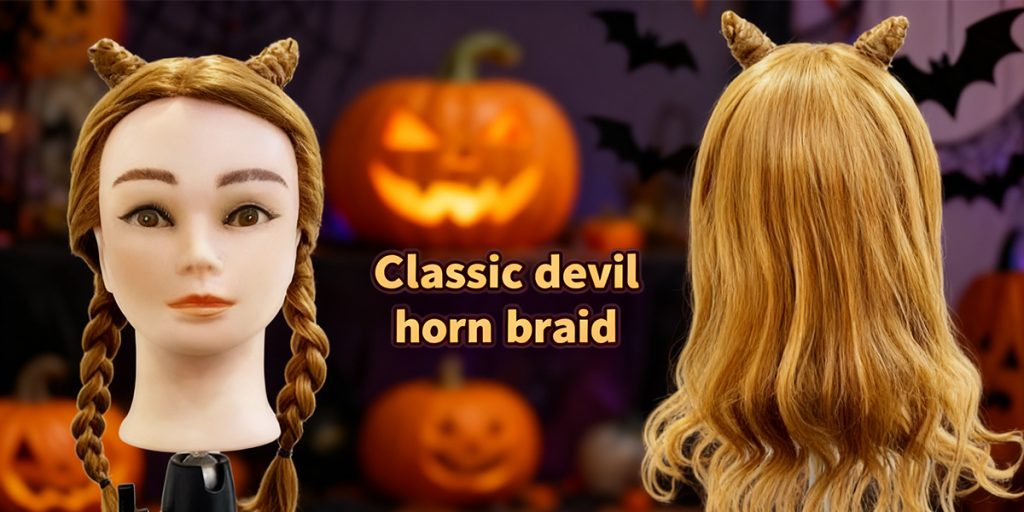 Halloween Hairstyle Guide 1 Classic devil horn braid.
