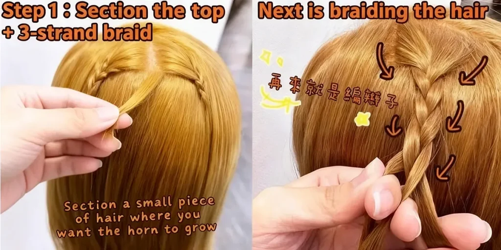 Halloween Hairstyle Guide Step1 Section the top+ 3-strand braid