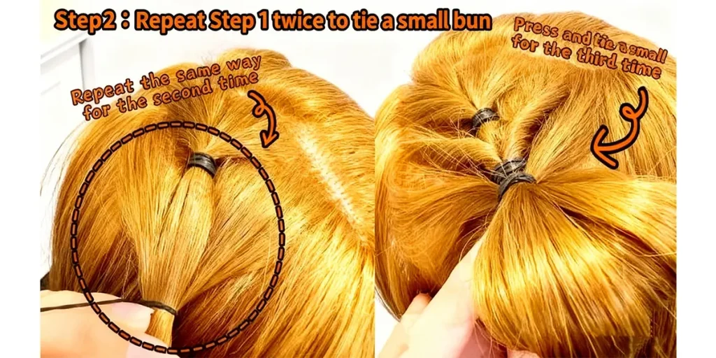 Halloween Hairstyle Guide Step2 Repeat Step1 twice to tie a small bun
