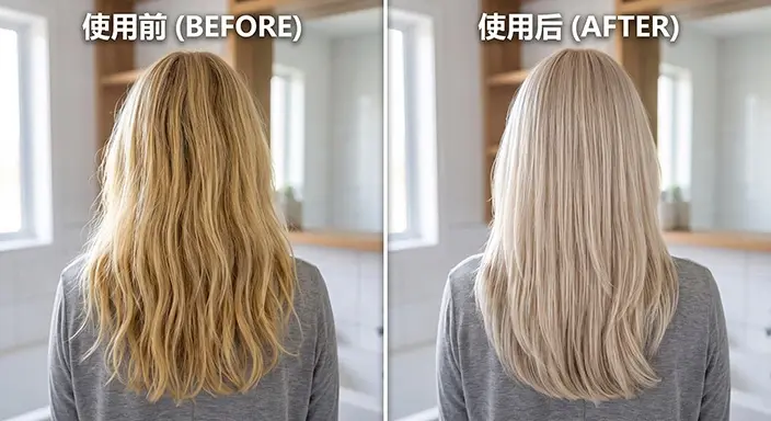 Custom Purple Shampoo oem Manufacturer Before-and-after comparison of using purple shampoo